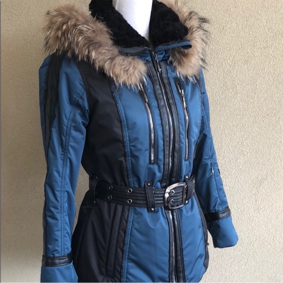 Descente ski jacket with real fur trim collar